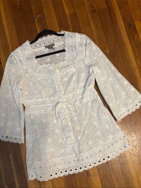Kenar White Cotton Eyelet Top